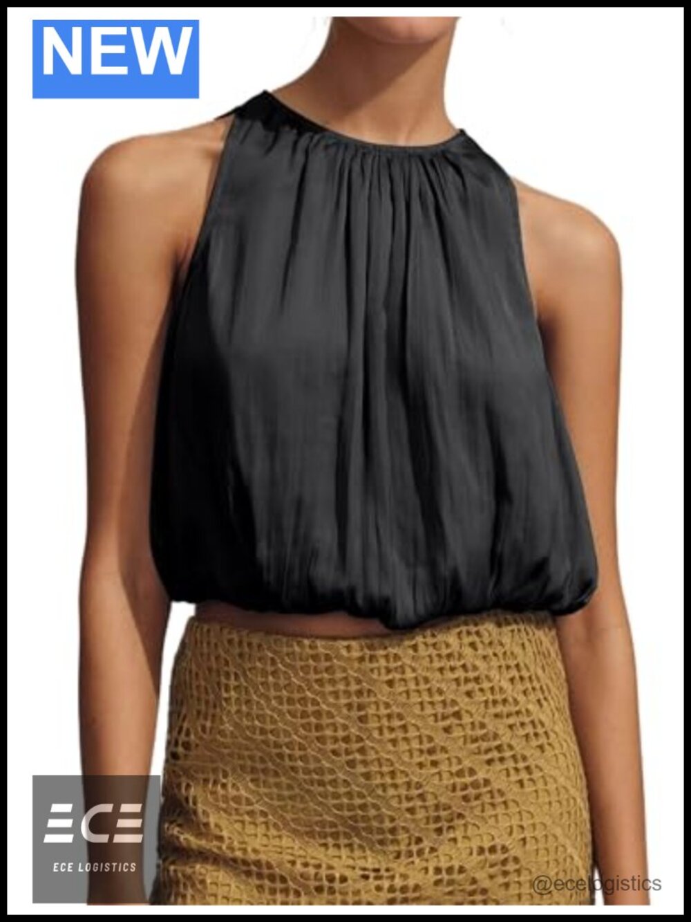 Women's Halter Crop Bubble Tank Top Sleeveless Puffy Hem Summer Cute Going Out
